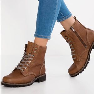 Elaine Combat Boots Brown Amber Color 